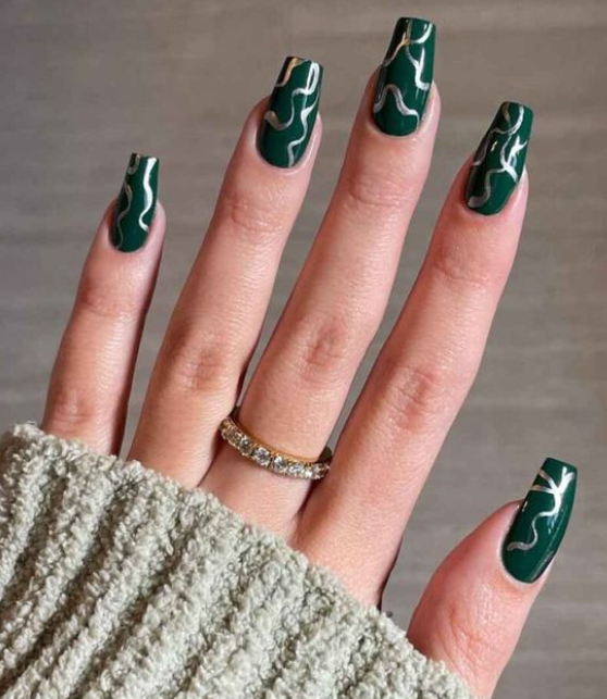 Geometric Pattern Emerald Green Nail Art