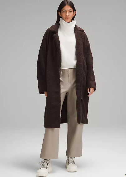 Textured Fleece Long Collared Jacket